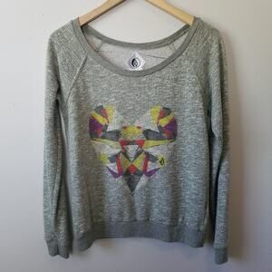Volcom Womens Geometric Sweatshirt Green Heather Knit Size Small